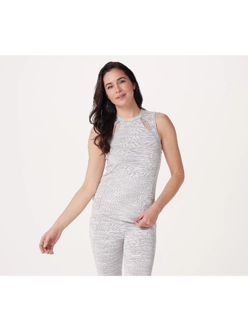 Zuda Tank Top Small Space Dye Knit with Seaming Detail Gray White Athleisure NEW
